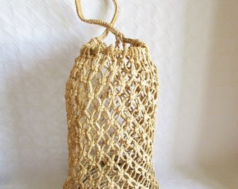 Vintage Straw Macrame Extra Large Beach Bucket Bag