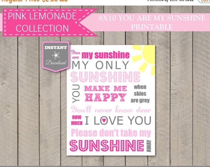 SALE INSTANT DOWNLOAD Printable You Are My Sunshine 8x10 Wall Art / Printable Diy / Bright Pink Lemonade Collection / Item #420