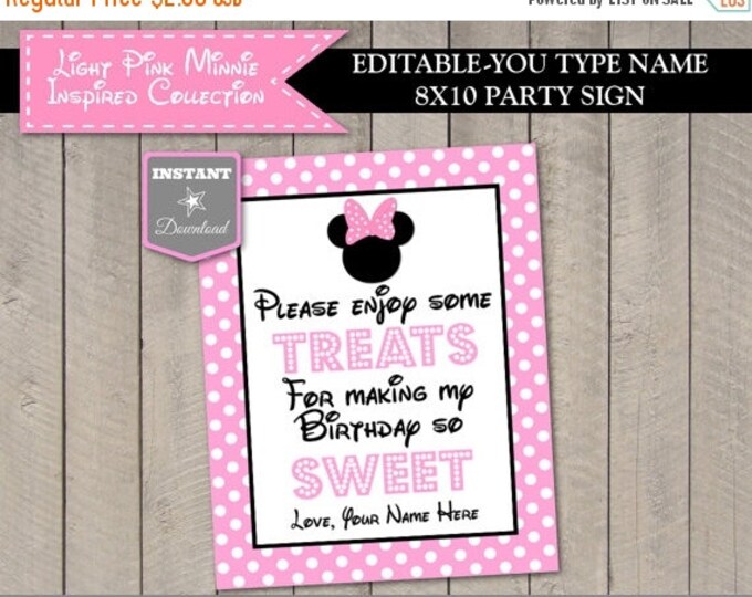 SALE INSTANT DOWNLOAD Editable Light Pink Mouse Sweets 8x10 Party Sign / You Type Name / Light Pink Mouse Collection / Item #1835