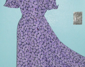 Sale-All Clothing! See Shop Announcement — 1960s "Penney's" Nylon Jersey Day Dress — Floral Print — Size Large, 12-14