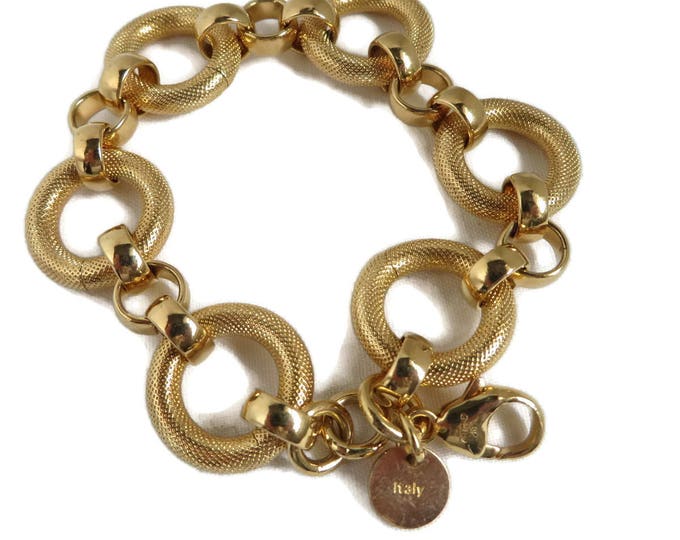 DOLCE VITA Chain Bracelet, Vintage 18k Gold Plated Textured Bracelet, Gift for Her