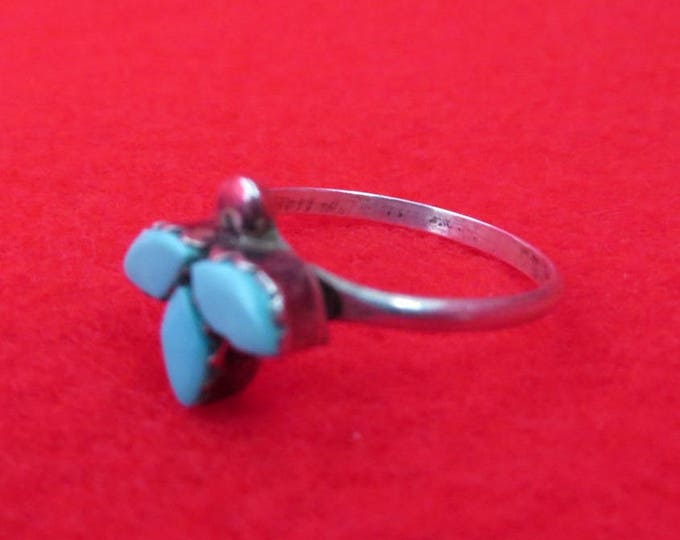 Zuni Turquoise Sterling Silver Ring Vintage Sleeping Beauty Multistone Ring Size 6