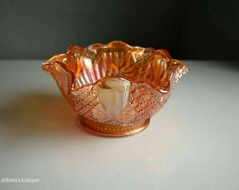 Vintage Marigold Carnival Glass Bon Bon Dish Footed Bowl Retro Orange Color Depression Glass Collectible Carnival Glassware Home Decor