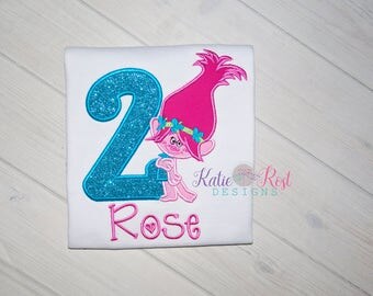 Girls Embroidered Personalized Birthday Shirt, Poppy Troll, Trolls Birthday Shirt, Trolls Birthday Party