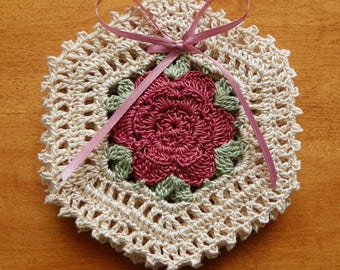 Crochet Rose 4 pc Coaster Set