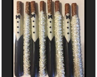 Bride, Groom, Wedding chocolate covered pretzels