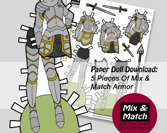 Paper Doll Armor- Digital Paper Doll Clothing Download- Knight Paper Doll- Lady Warrior Paper Doll- Women's Armor Paper Doll