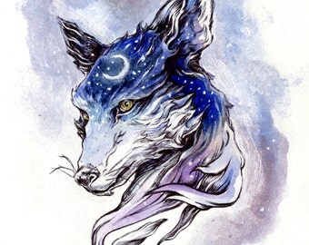 Galaxy wolf art | Etsy