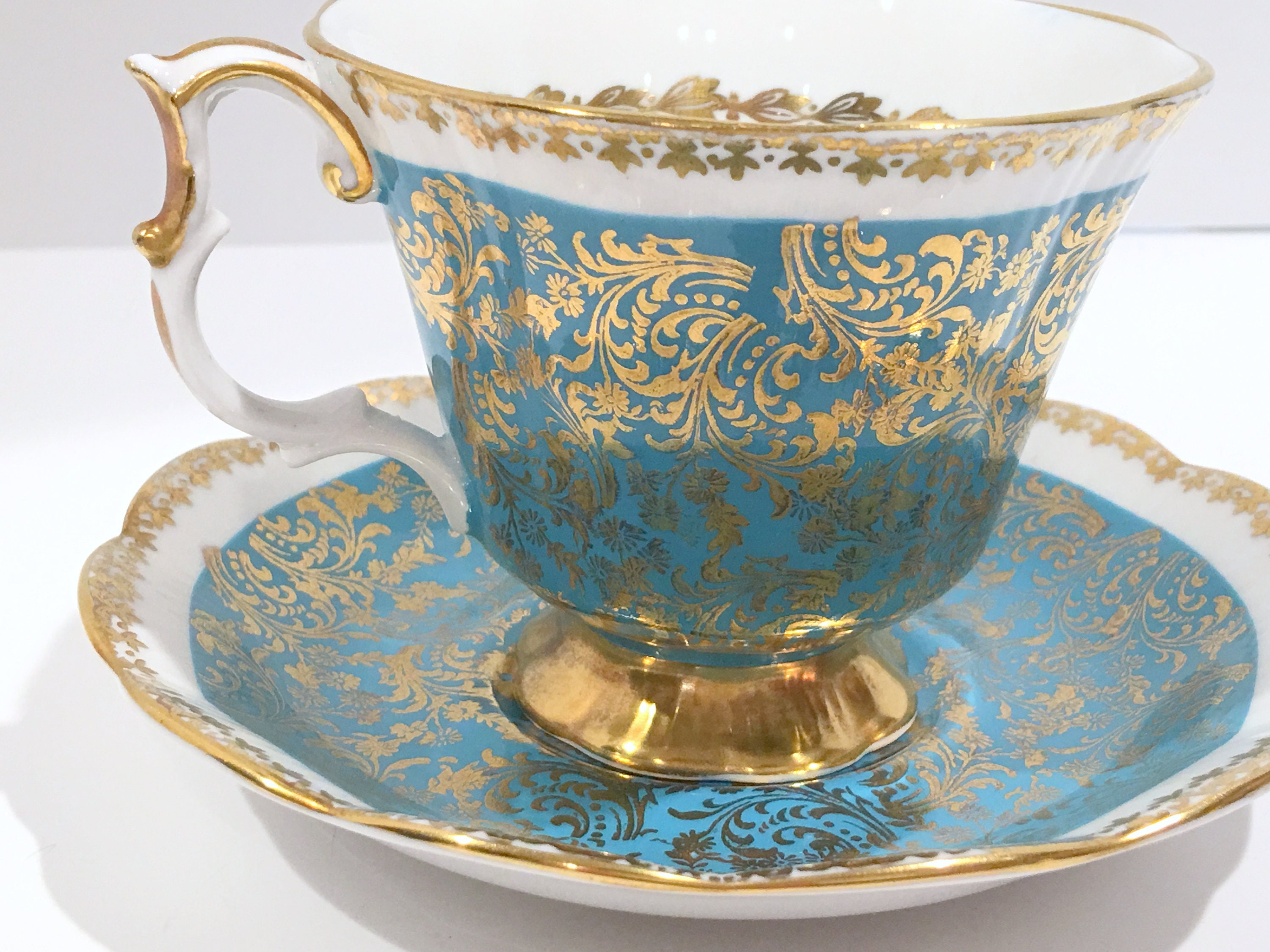 Aqua Royal Albert Tea Cup and Saucer, Buckingham Series, Antique