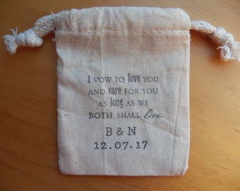 Personalized Wedding Ring Bag, Initials, Date, Natural Muslin 3" x 4", Ring Ceremonty Ring Pillow, Ring Bearer, Cotton, I Do, Wedding Vows