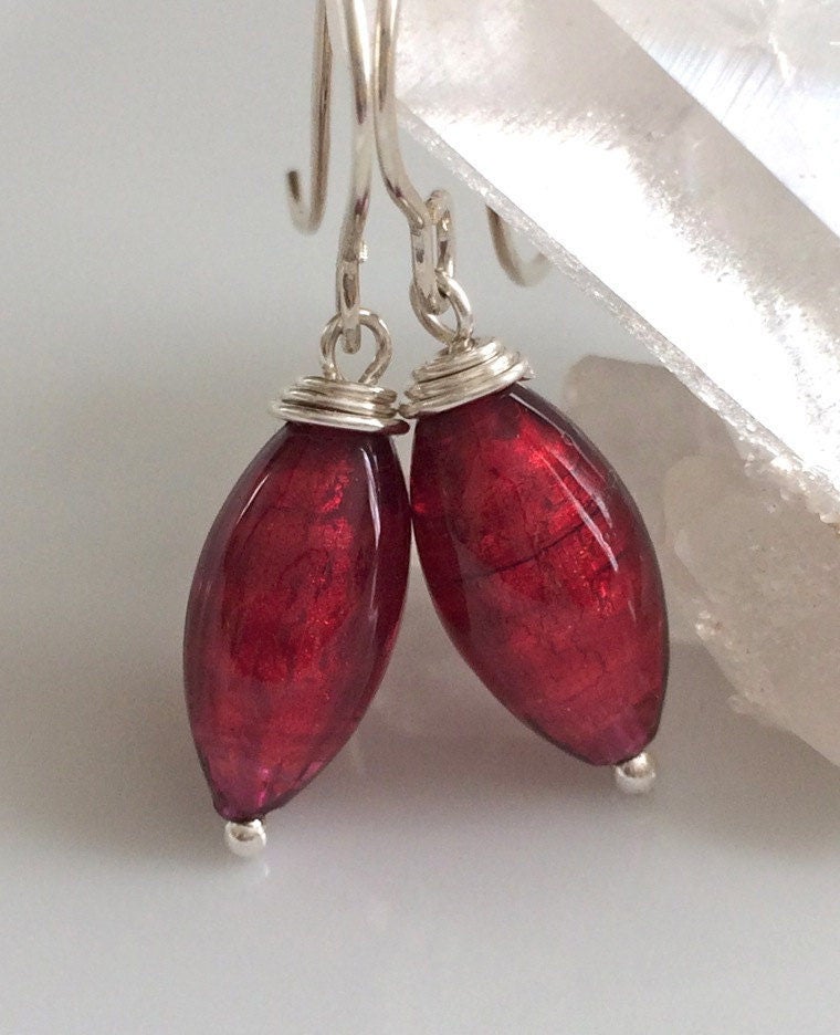 Red Venetian Glass Earrings / Murano Glass Earrings / Ruby