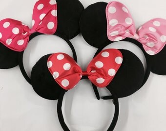 Red/pink bow minnie mouse ears headband / minnie inpried princess bridesmaid/ disney ears headband /pink Minnie headband/ Disney trip
