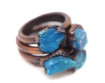 Apatite ring Crystal ring Natural stone ring Gemstone ring Mineral ring Copper ring Bohemian ring Boho ring Boho jewelry Unique gift