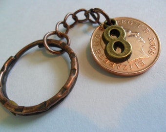 8th anniversary Bronze anniversary 2009 British coin keyring 8th anniversary gift for a man 8th anniversary gift for a woman