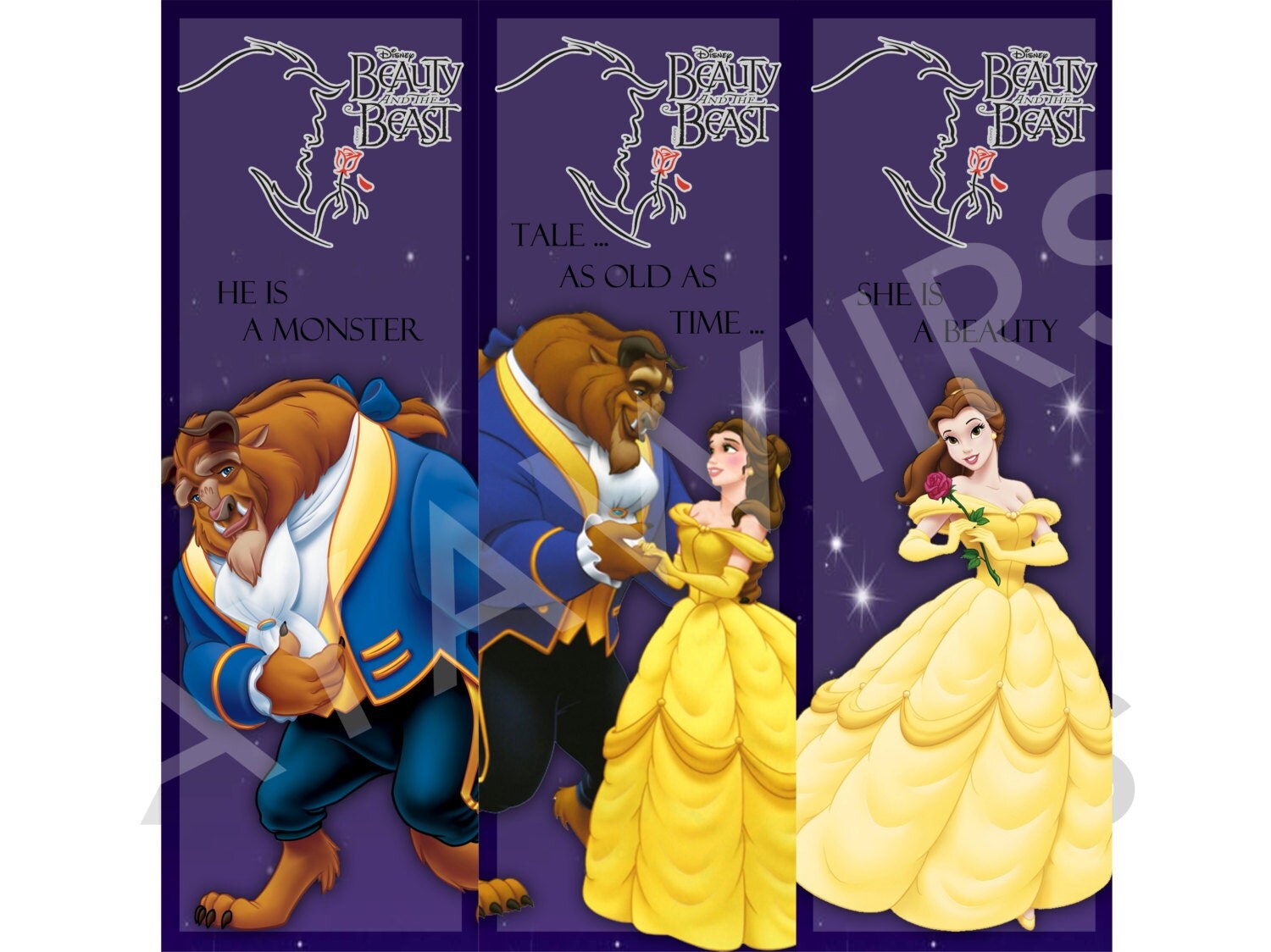 digital download printable bookmarks beauty and the