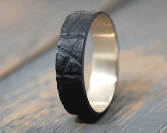 Mens promise ring, promise ring for him, Bark texture rings, Bark ring, Tree Bark Ring, Oxidized dark ring