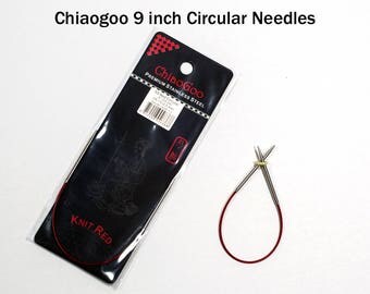 Chiaogoo Needles | Circular Knitting Needles | 9 Inch Circular Needles | Metal Sock Knitting Needles | Red Stainless Steel Needles | No Curl