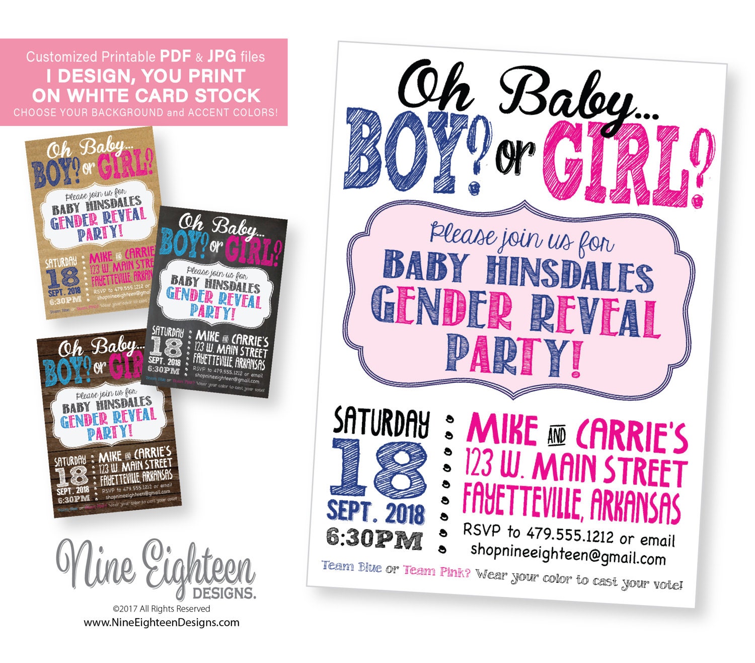 Gender Reveal Party Invitation Customized Invitation Includes 6406