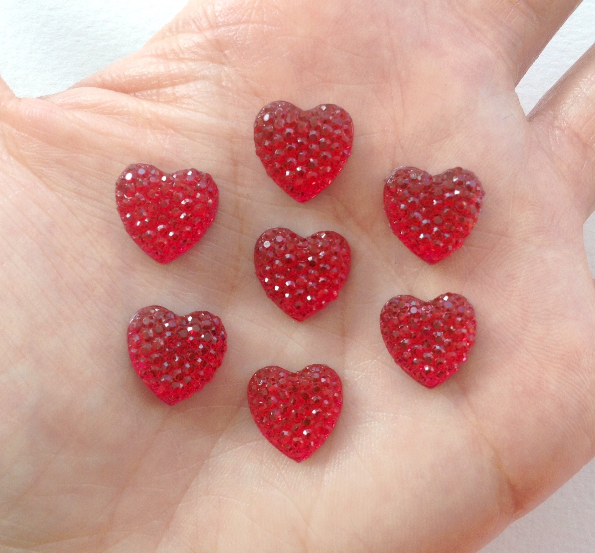 Small Red Heart Rhinestone Faceted Resin Acrylic Flatback Cabochon ...