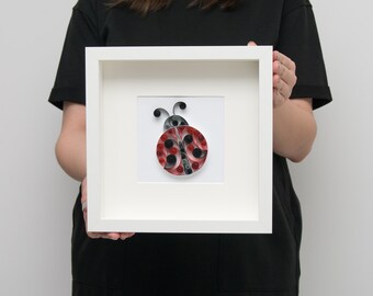 Cute Ladybug Wall Decor Framed Quilling Art Nursery Wall Art Kids Room Decoration Unique Modern Home Decor Elegant Sweet Paper Art