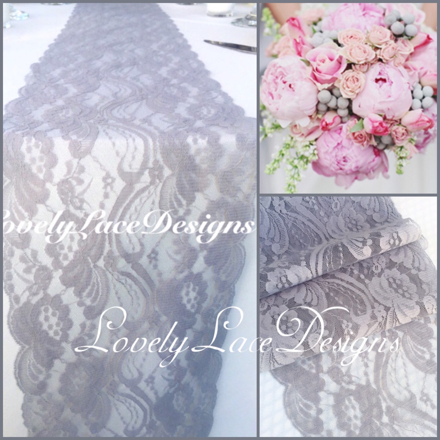 GRAY/SILVER Weddings Lace Table Runner by LovelyLaceDesigns
