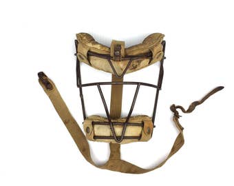 Antique Baseball Catchers Mask Primitive Leather Baseball Mask Old 1930s Baseball Catchers Mask