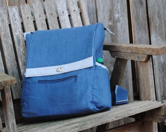 Backpack, Back to School Bag, Laptop Bag - Blue Linen