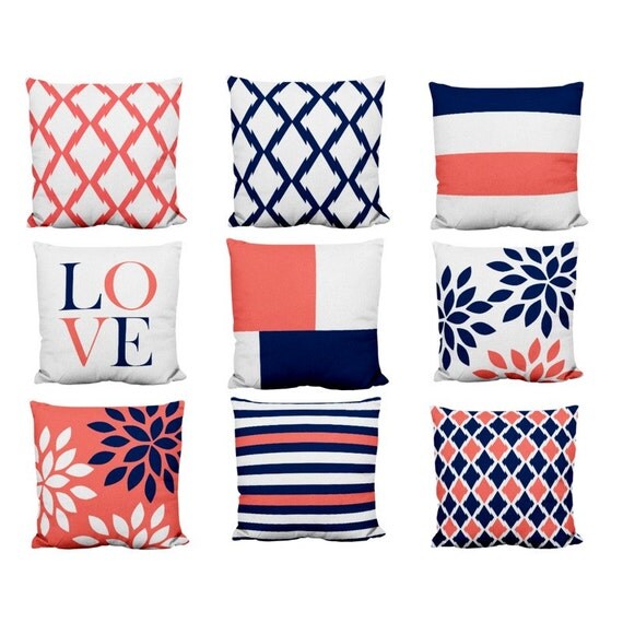 Throw Pillow Covers Navy Coral Pillows Love Trellis Color