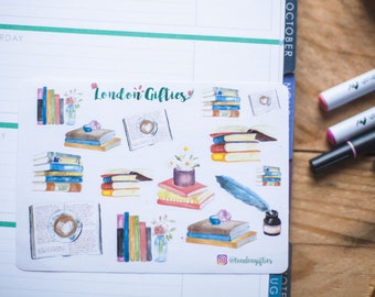 Bibliophile: love for books - decorative watercolour planner stickers suitable for any planner -274-