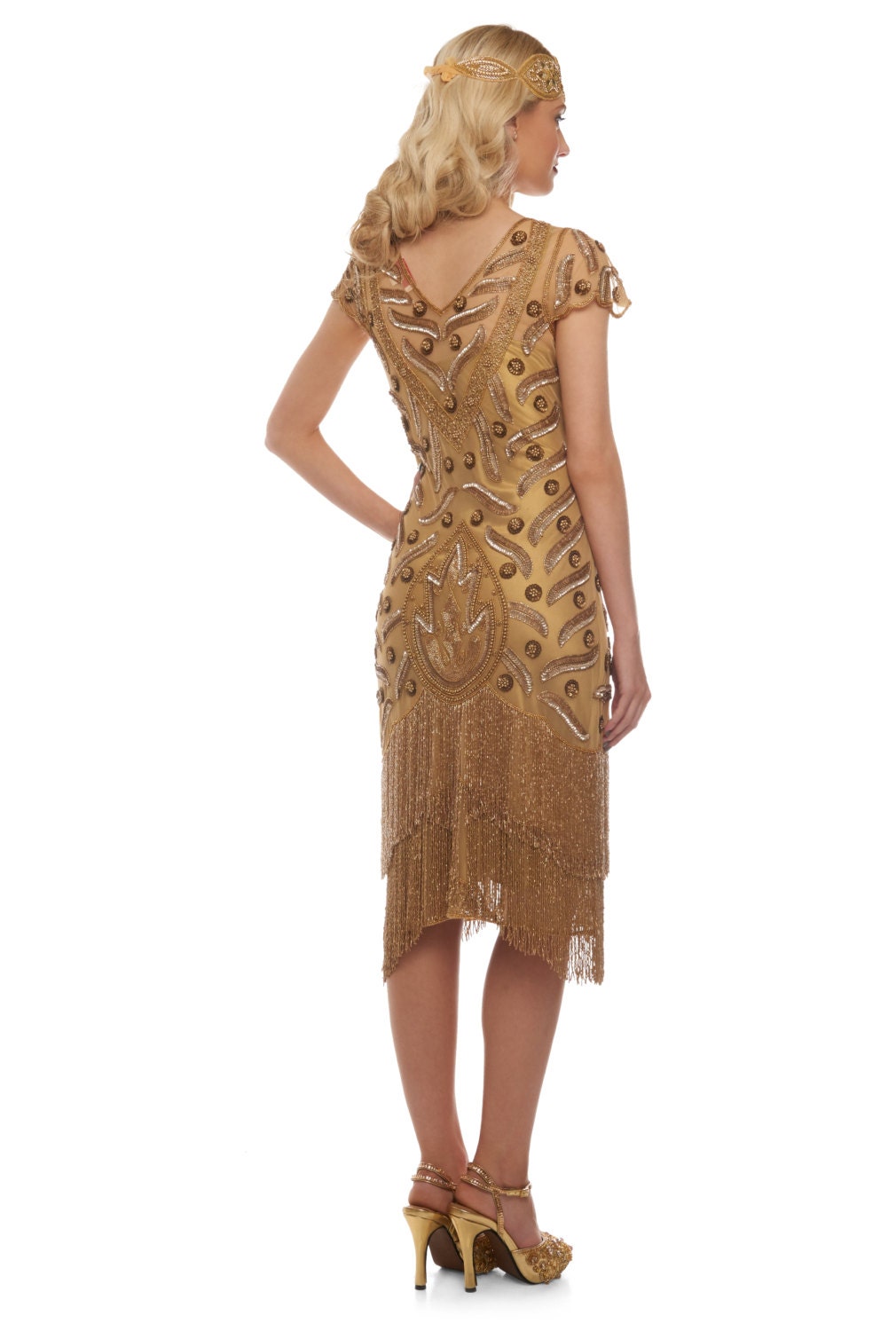  Vegas  Plus  Size  Antique Gold Flapper Dress  Slip Included 