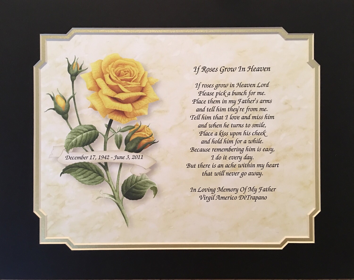 In Memory of Father Sympathy Gift Personalized If Roses