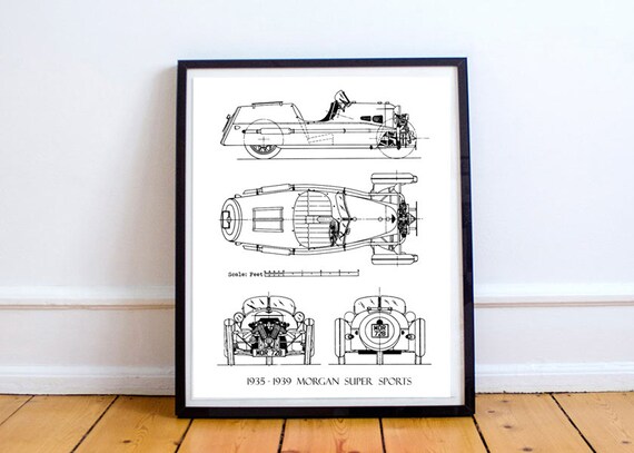 Morgan 3-Wheeler Blueprint Morgan Car Blueprint Art