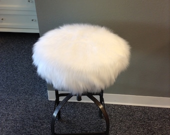 Faux Fur Luxury Shag round barstool cover, kitchen counter stool seat cover, vanity stool cover, removable, white faux fur cover