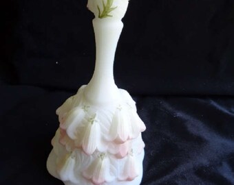 Vintage Fenton 95th Anniversary Satin Milk Glass Bell - Hand Painted - Signed - Foil Label Intact