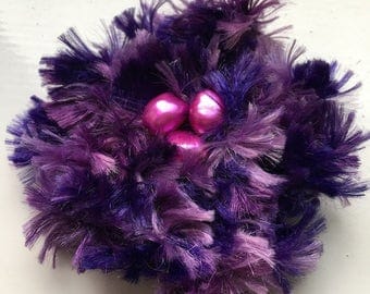 Crocheted Brooch Purple Corsage