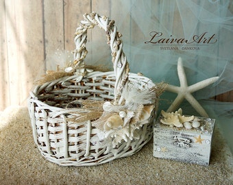 Beach Wedding Flower Girl Basket Beach Wedding Shells and Starfish Wedding Shells Seashell Beach Wedding Basket