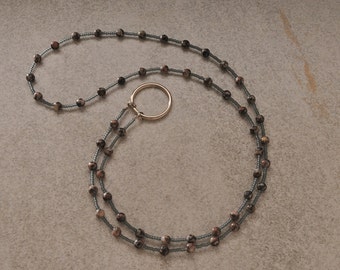 Grey Beaded ID Badge Lanyard Beaded Necklace Eyeglass Holder