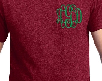 SALE--Monogrammed Short Sleeve Shirt with Left Chest Monogram--Unisex fit Small-5x tee shirt--Womens Embroidered Monogram personalized