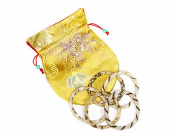 Nepal Roll On Bracelet GIFT SET- Metallic Gold Bead Bracelets w Tibetan Pouch, Gift Set for Women, Teacher Christmas Gift, Stocking Stuffer