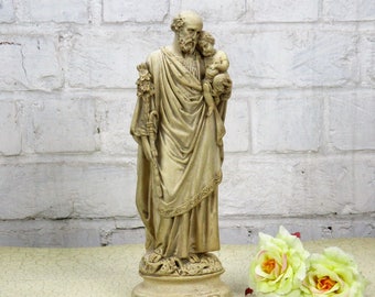 Vintage Figurine Saint Joseph Infant Child Lilies tenderness Plaster 12.20"