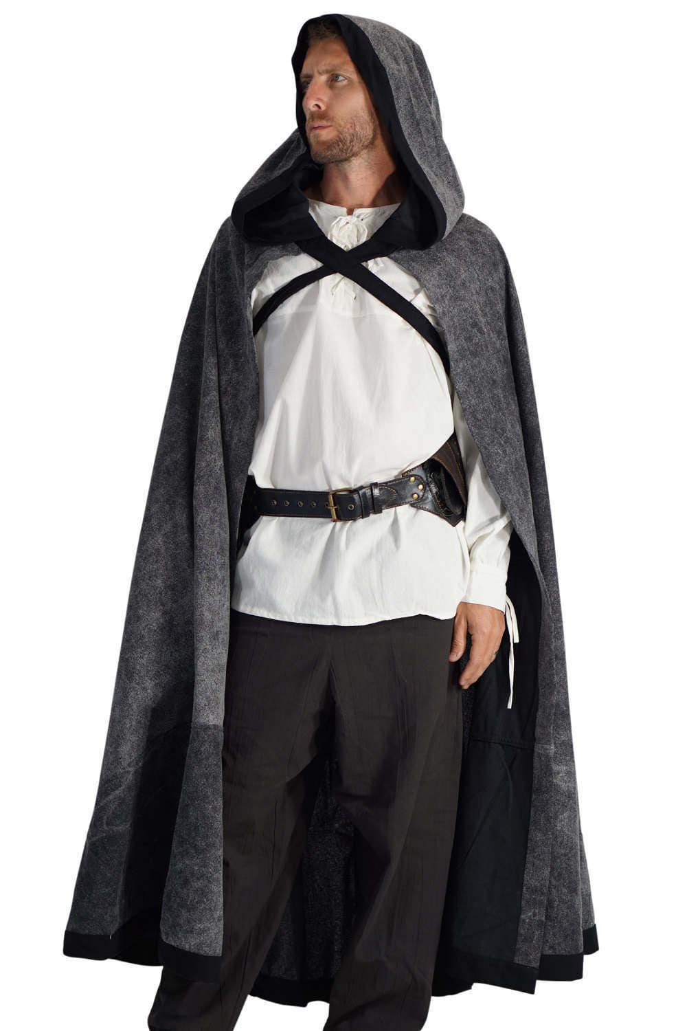 HOODED CLOAK With trim and ties. Shawl Cape Gray Jedi