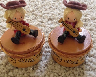 Pair of Get Along Little Doggie Keepsake Boxes for the Cow Girl