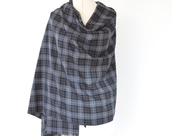 Grey Tartan Scarf, Outlander Inspired Wrap, Mens Tartan Scarf, Grey Tartan Stole, Plaid Blanket Scarf, Oversized Tartan Shawl