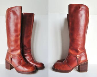 70s Leather Boots With Chunky Heel // Size EU 41 // Made In Brazil