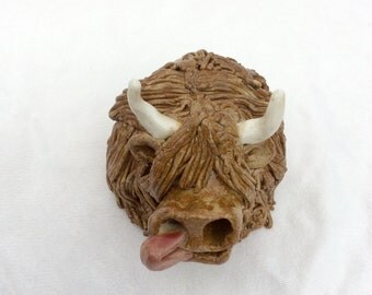 Highland cow, ceramic highland cow figurine, long haired cow.