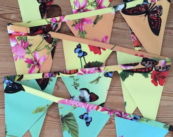 Garden Bunting, Outdoor Bunting, Rainbow Bunting, Butterfly Bunting, Birthday Gift, Garden Party, Oilcloth Bunting, Garden decoration