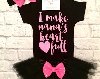 Baby Girl Clothes, Nana Shirts, I Make Nana's heart full Bodysuit, Nana Bodysuit, Grandparent Shirt, Baby Shower Gifts