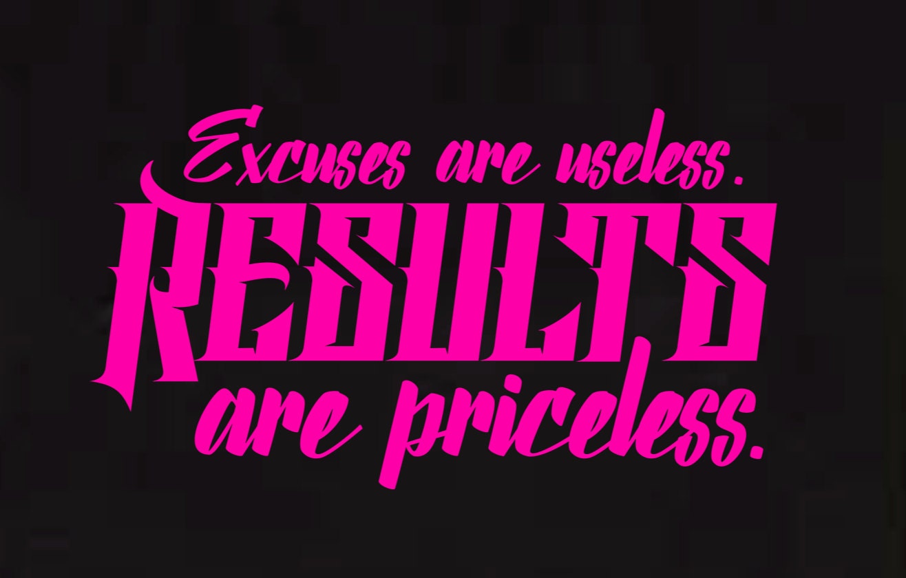 Women's Muscle Tshirt: EXCUSES ARE USELESS. Results Are by FitFizz