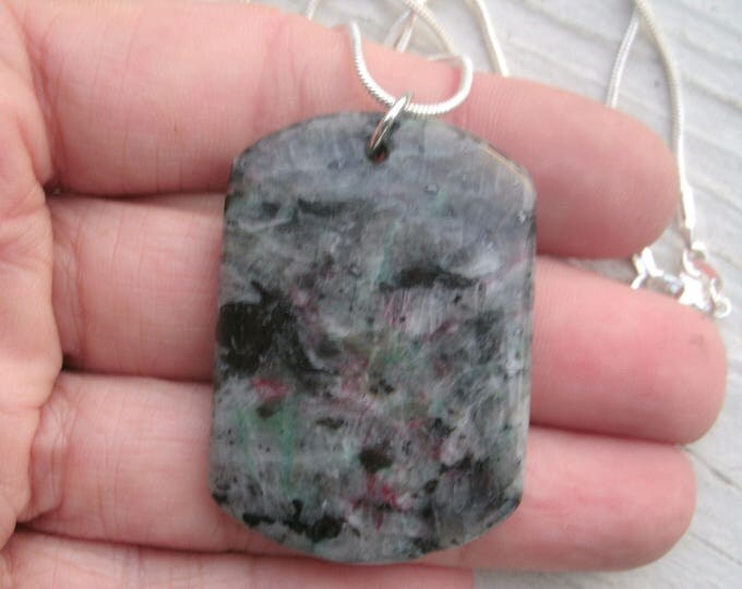 Larkovite pendant necklace, gray gemstone with a beautiful play of colors called labradorescence, , 925 stamped Sterling 20" Chain, healing