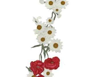 Daisies Long Floral Embroidery Applique Fabric Patches